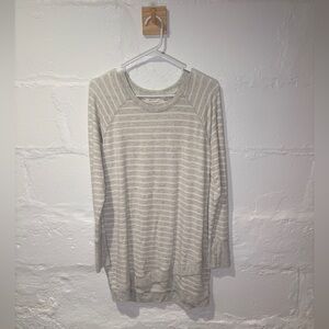 Athleta Women's White & Light Gray Striped Pullover Sweatshirt